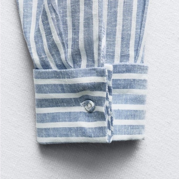ZARA OVERSIZED LINEN BLEND STRIPED SHIRT - nwt never worn! - Picture 6 of 7
